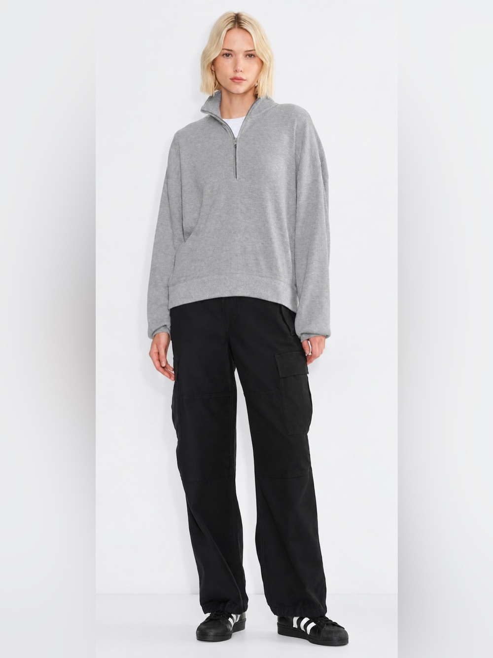 Aritzia Tna Waffle 1/4 Zip Sweater Size Small Grey